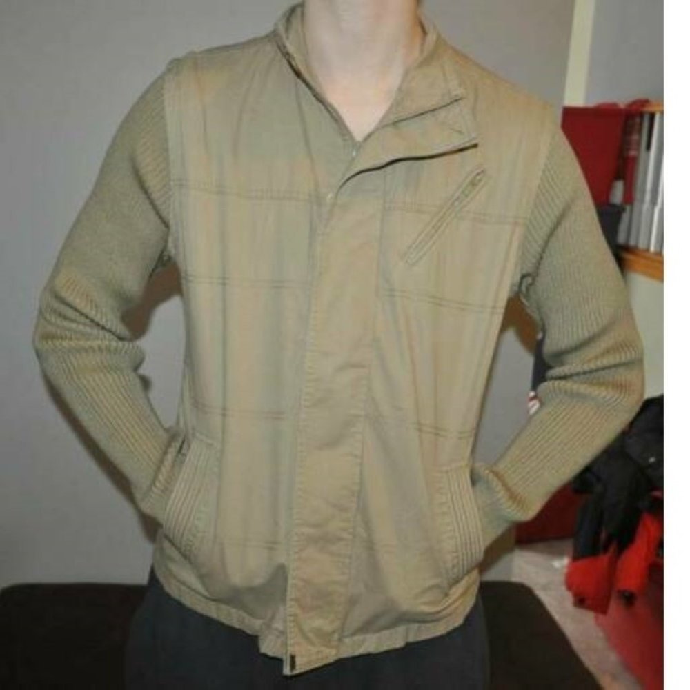 Mens Levis Jacket Beige Large California Mock Layer Sweater Sleeve Zip Front